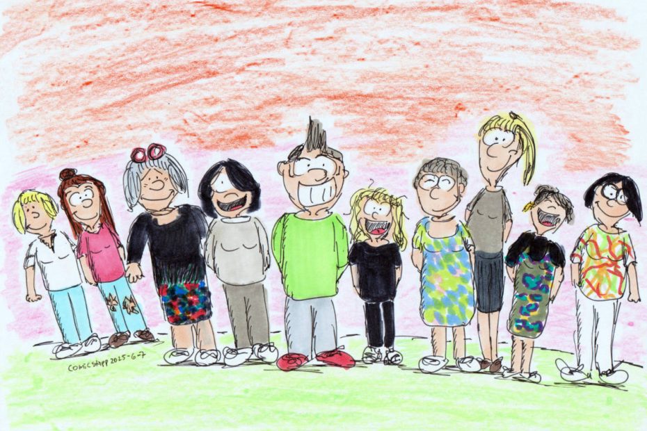 Mehrere Menschen posieren für ein Gruppenbild